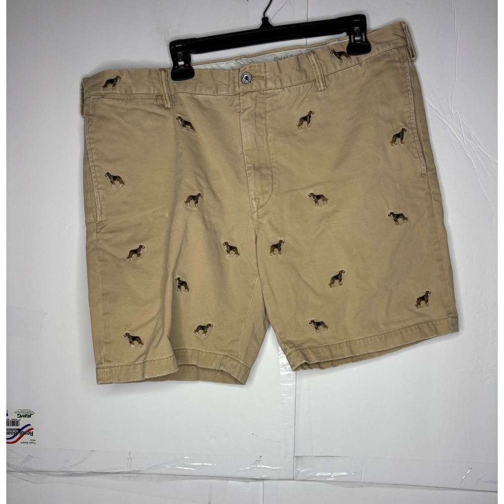 Polo Ralph Lauren Mens aop Tan Beagle Dog Embroidered Chino Shorts Size 38 Khaki